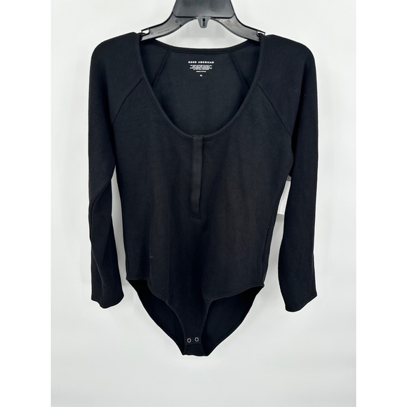 Good American Black Long Sleeve‎ Bodysuit Snap Henley Neckline XL - Picture 2 of 6